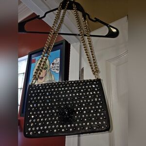 Versace Swarovski Crystal Studded Crossbody Or Shoulder Bag with Gold Chain